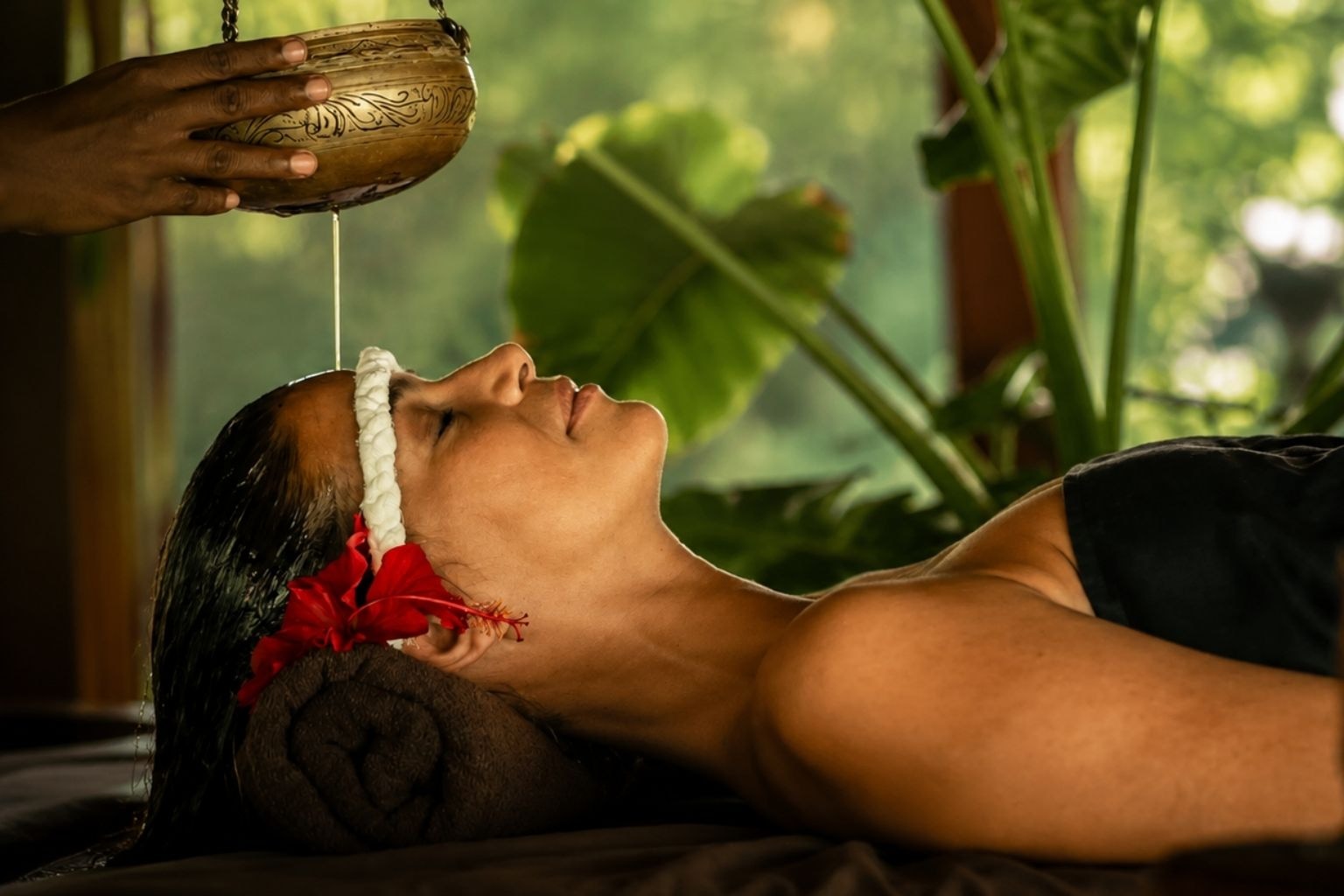 An Ayurvedic treatment pavilion open to a garden near the southern coast