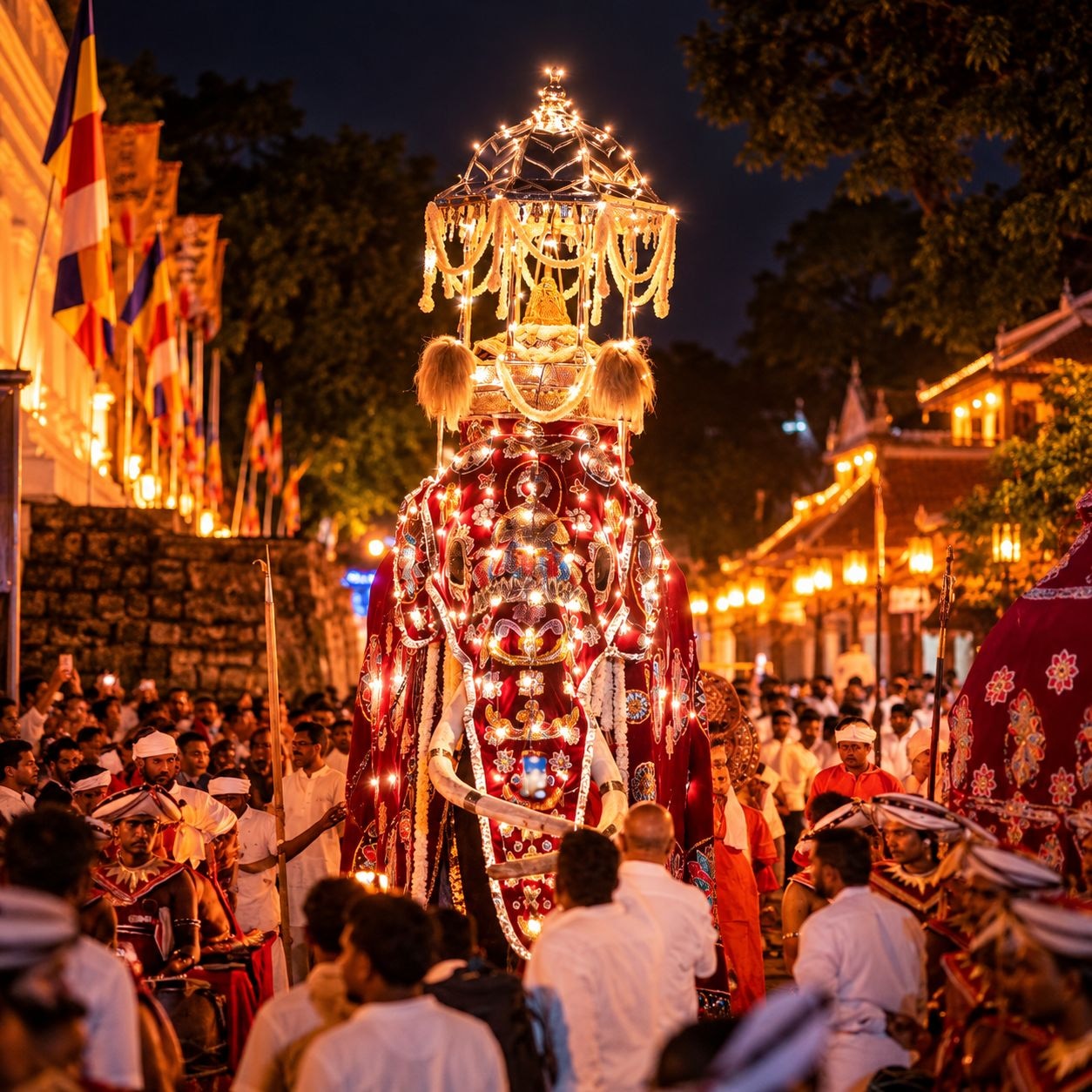 The Temple of the Sacred Tooth Relic and Kandy Lake at dusk